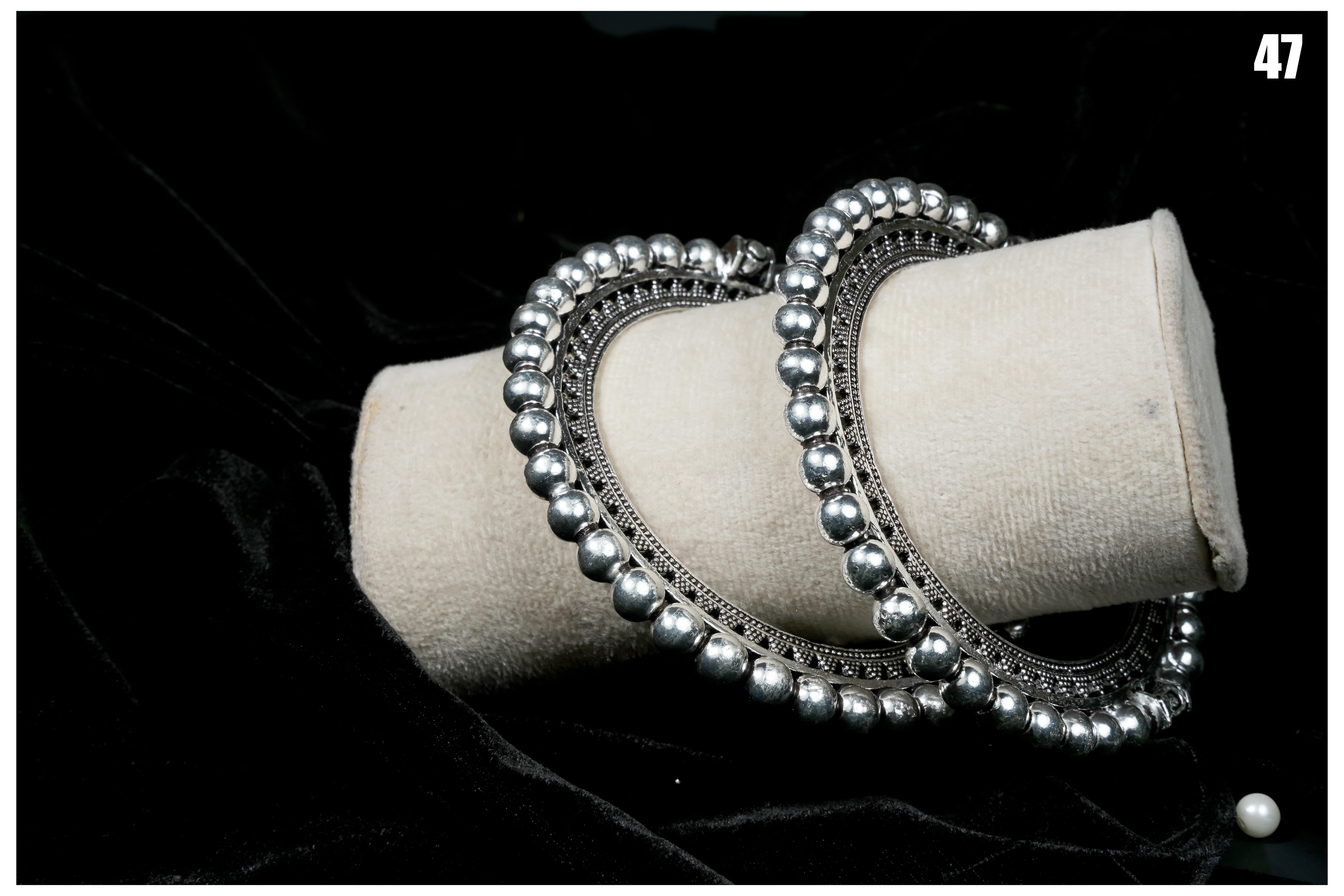 Manish Jewellers Silver Oxidized Bangri 2-8 Size For Girls & Women