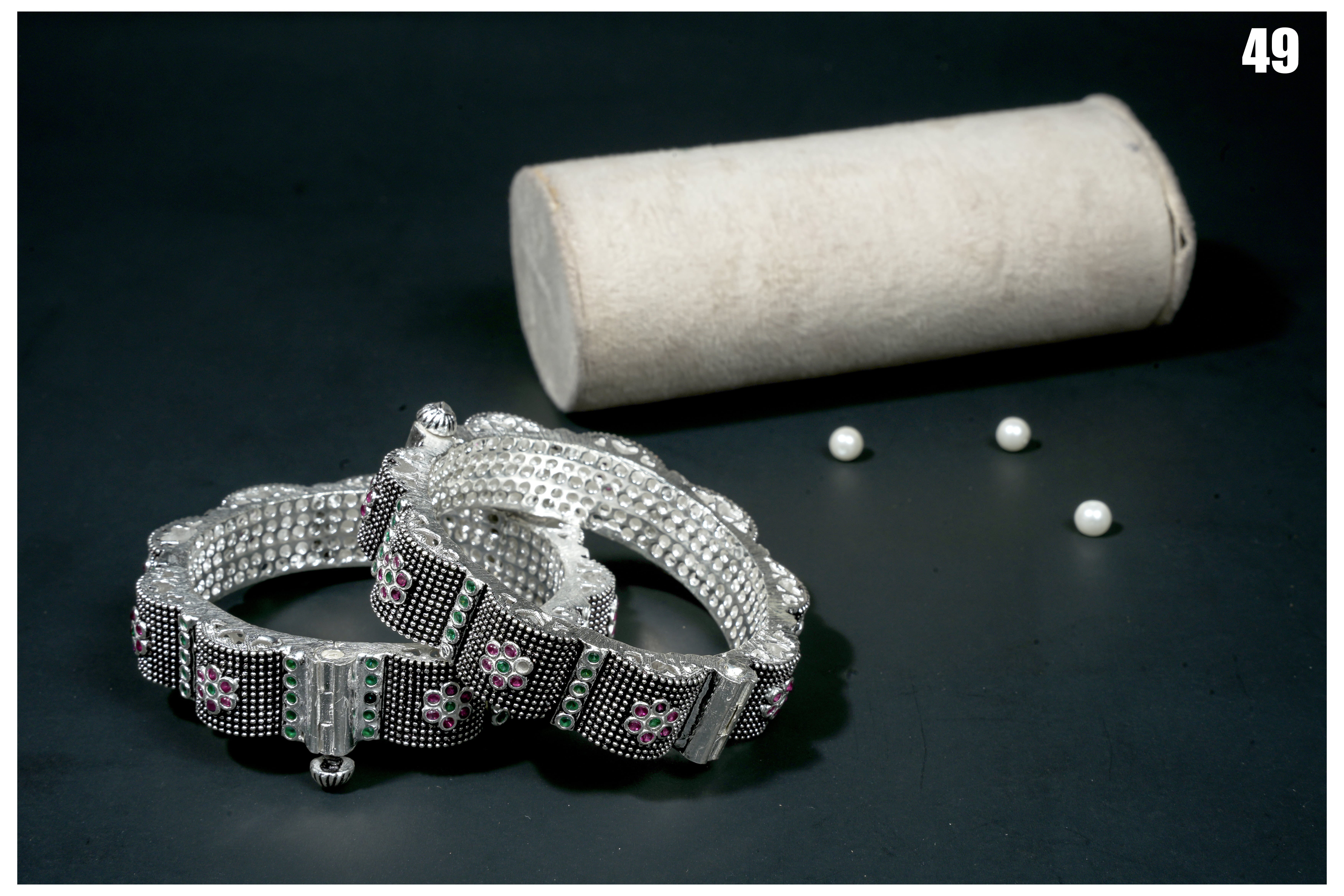 Manish Jewellers Silver Oxidized Bangri 2-4 Size For Girls & Women